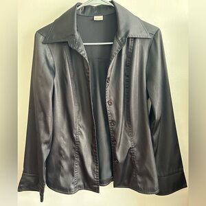 satin black button up